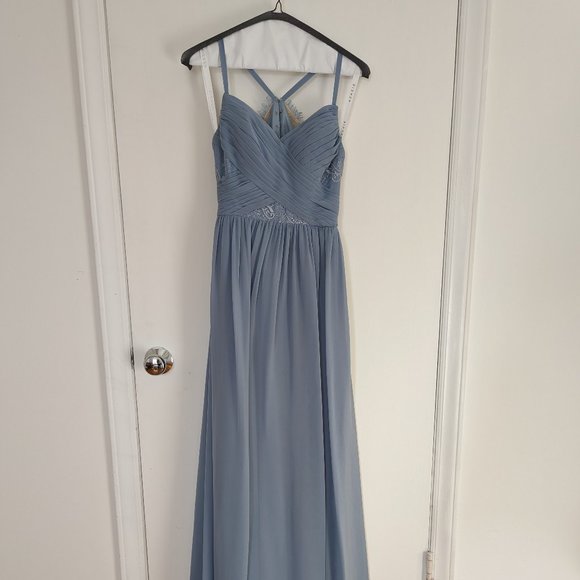 Azazie | Dresses | Azazie Leslie Bridesmaid Dress Size 2 Dusty Blue |  Poshmark